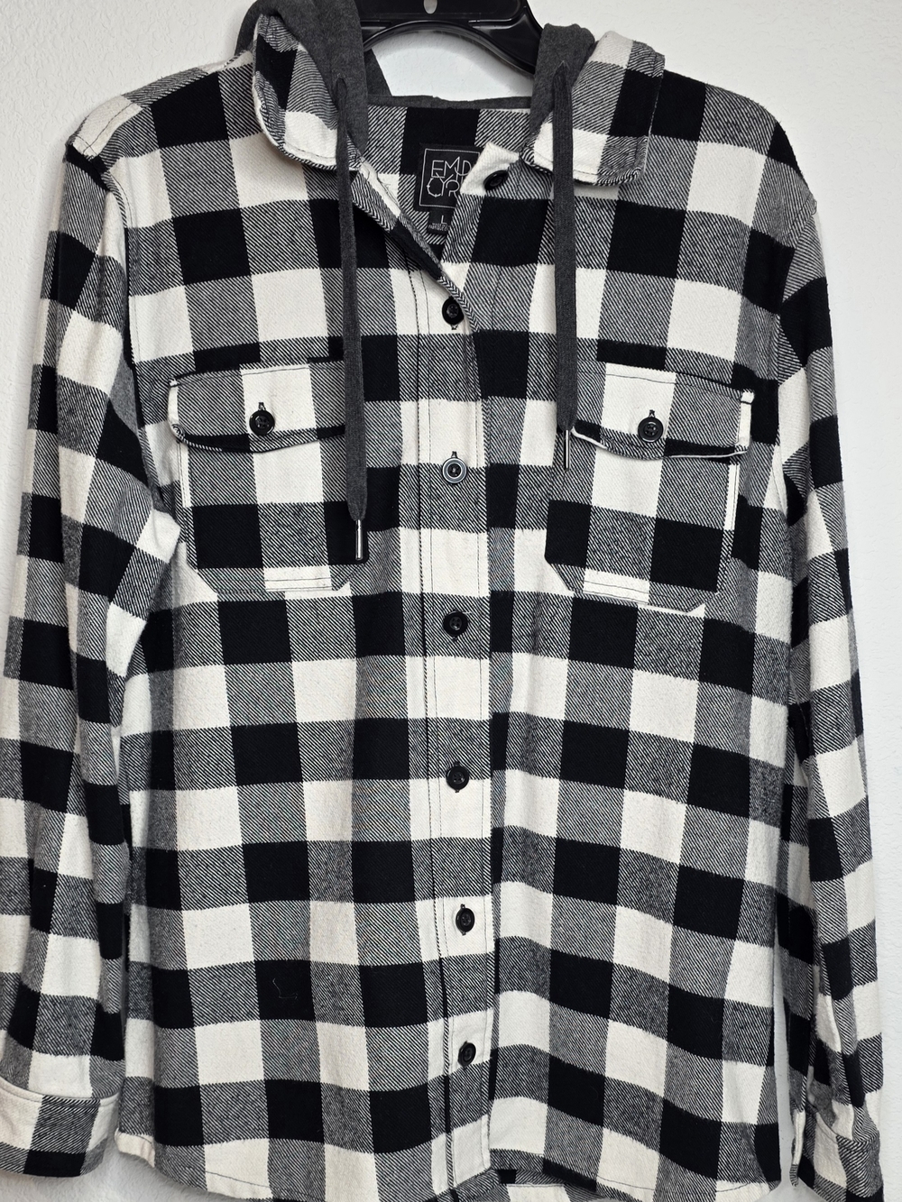 Empyre Black and White Plaid Hooded Button-Up Shacket